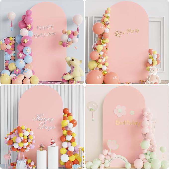 Putros Arch Backdrop Stand and Cover Set, 7.2ft, Gold Arch Stand with Pale Pink Cover, Metal Arched Background Frame for Wedding, Birthday Party, Baby Shower, Photography Decoration