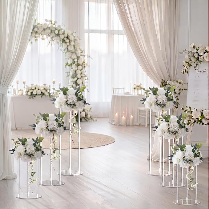 Teenyyou 6 Pcs Tall Acrylic Vase Wedding Centerpieces Flower Stand Acrylic Centerpiece Stand Floral Vase Elegant Display Holder for Wedding Party Table Decorations (11.8/15.7/19.7 Inch)