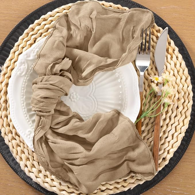 25pcs Nude Cheesecloth Napkins Washable Boho Rustic Gauze Table Cloth Napkins Bulk 21x21 Inches for Wedding Party Bridal Baby Shower Birthday Table Decor