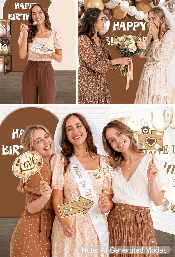 316 pcs Love Is Brewing Bridal Shower Decorations, All-in-One Bridal Shower Decor Set for 25 Guests with Balloon Arch, Bridal Veil, Tablecloth, Backdrop, Cake Topper, Thick Plates and Photo Props