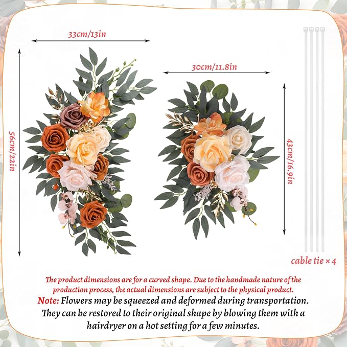 2 Pcs Wedding Arch Decorations - Reusable Artificial Hanging Flowers Floral Swag Greenery Garland for Wedding Welcome Sign Backdrop Bridal Ceremony Reception Backdrop Decoration(Champagne)