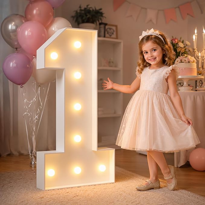 imprsv 3FT Marquee Numbers, Light Up Numbers for 1st 21st Birthday Decorations Anniversary Party Decor, Number 1 Light Up Number, Pre-Cut Foam Board Kit