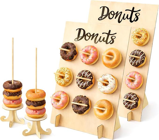 2 Pack Donut Wall Display Stand Set with 2 Bagel & Donut Holder Towers Decorative Doughnut Stand Wooden Donut Stands for Dessert Table Wedding Holiday Birthday Party (2 Pcs)