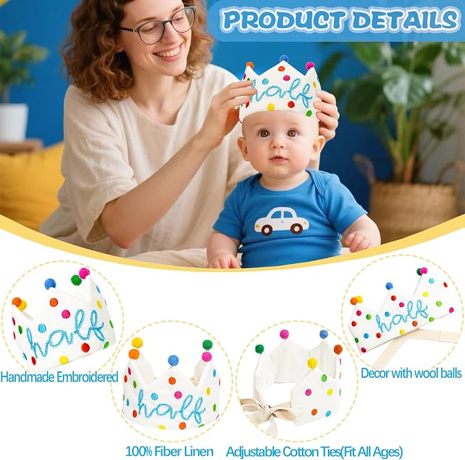 Personalized Hand Embroidered Birthday Hats Unique Happy Birthday Crowns Cute Party Hat for Boy Girl Fit All Ages