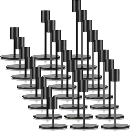 Sieral Candle Holders Bulk Taper Candlesticks Holders Set Modern Decorative Metal Candelabras for Wedding Anniversary Home Dinning Table Centerpiece Xmas Party Decor(Matte Black,24 Pcs)