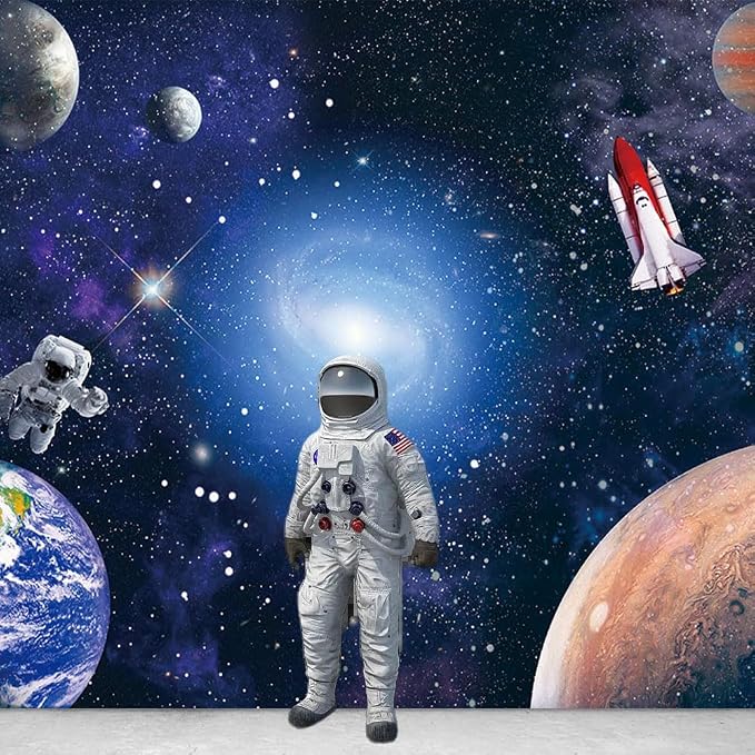 5X3ft Outer Space Cosmic Planet Backdrop Photography Galaxy Astronaut Rocket Decoration Children's Birthday Party Newborn Baby Show Children Shower Background Photo