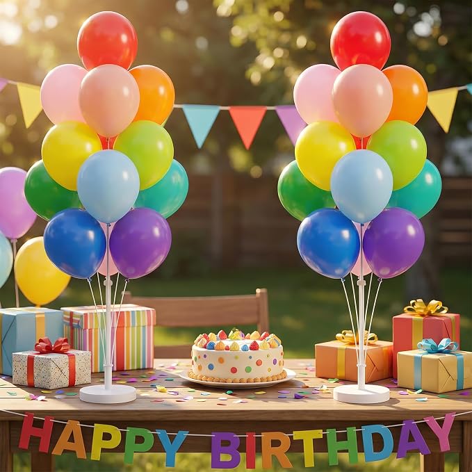 Balloon Column Stand Kit,2 Sets of Assorted Rainbow Balloon Tower Pillar with 10inch Bright Color baloon Reusable Design for Grirls Party,Birthday, Wedding,Baby Shower (13-Colorful)