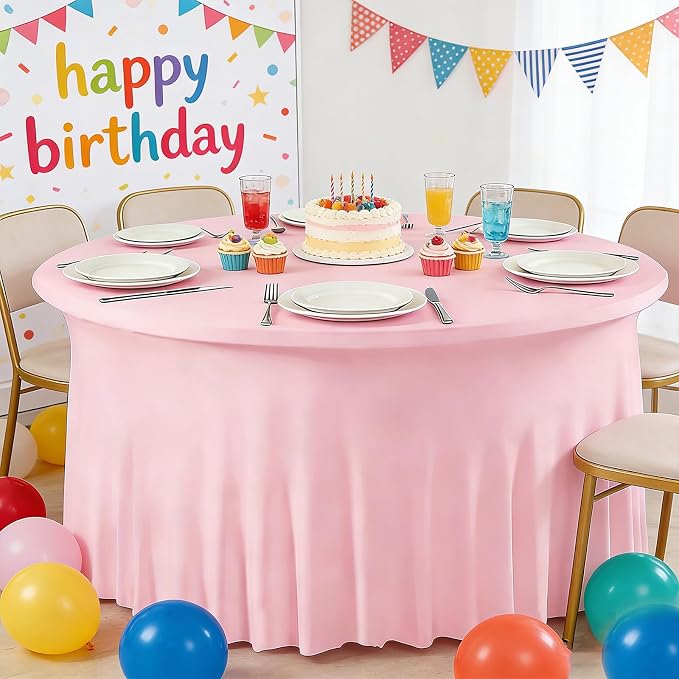 10 Pack Pink Spandex Round Tablecloths for 60inch Tables, 120 Inch Stretchy 5ft Round Fitted Tablecloth Wrinkle Free Washable Table Cloths Table Covers with Skirt for Wedding Party Birthday Banquet