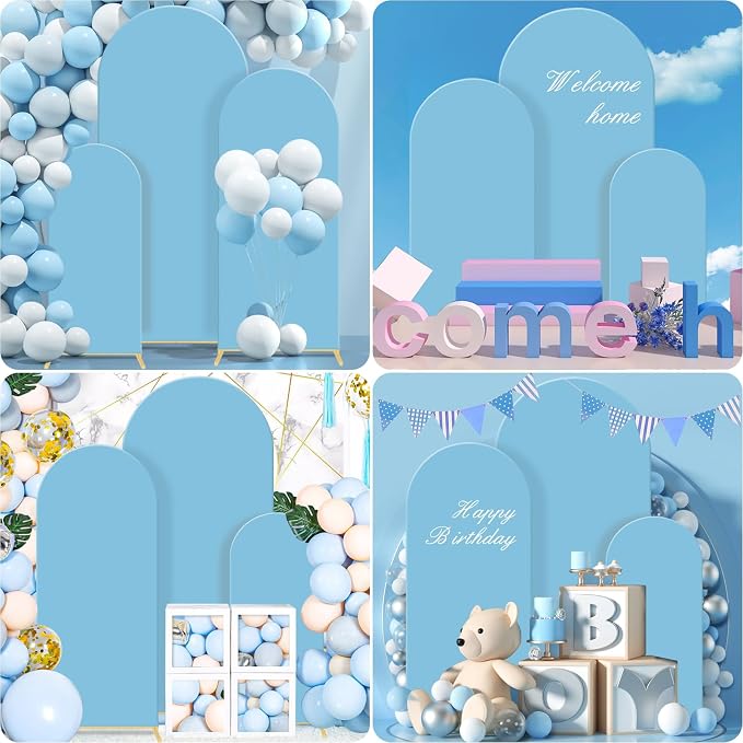 Gawicpy Wedding Arch Backdrop Stand Set Metal Arch Backdrop Stand with Wedding Arch Cover, Wedding Balloon Arch Backdrop Stand for Birthday, Baby Shower, Anniversary (Blue, 5.9FT+6.6FT+7.2FT)