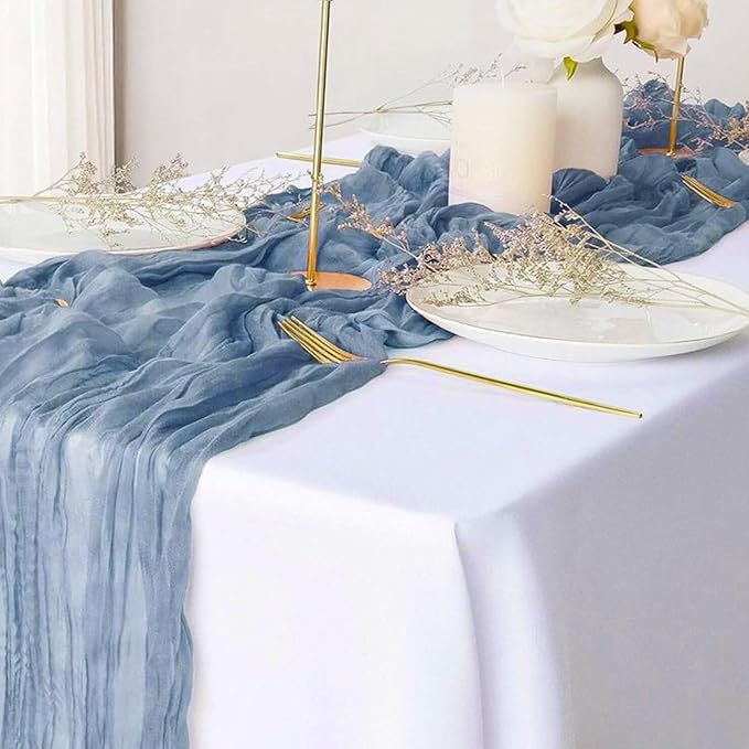 8 Pack Dusty Blue Cheesecloth Table Runner 21x120 Inch Gauze Table Runners Reusable Polyester 10ft Boho Rustic Cheese Cloth Table Runner for Wedding Party Baby Shower