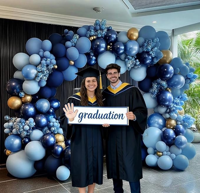Navy Blue Gold Balloon Arch Kit Double Stuffed Royal Dusty Blue Gold Balloon Garland Latex Pastel Dark Different Sizes for Graduation Birthday Wedding Baby Shower Anniversary Father's Day Decor