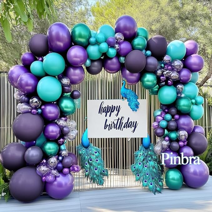 Purple Teal Balloon Garland Double Stuffed Dark Purple Blue Turquoise Green Lavender Lilac Mermaid Balloon Arch Kit for Birthday Wedding Bridal Baby Shower Valentines Graduation Party Decorations
