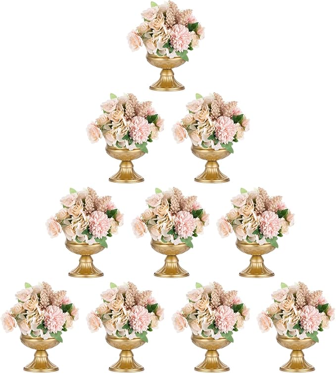 Metal Vases for Table Centerpieces, Hewory Gold Compote Pedestal Vase Floral Container Bulk, Brass Mini Footed Bowl Flower Holders Center Pieces for Wedding Birthday Party Anniversary (10pcs, 5in)
