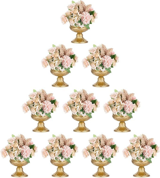 Metal Vases for Table Centerpieces, Hewory Gold Compote Pedestal Vase Floral Container Bulk, Brass Mini Footed Bowl Flower Holders Center Pieces for Wedding Birthday Party Anniversary (10pcs, 5in)