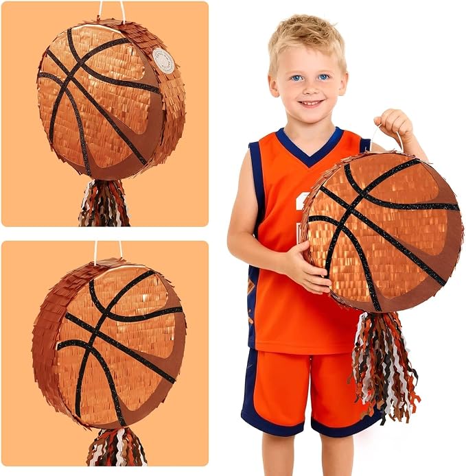 WERNNSAI Basketball Piñata - Basketball Piñata for Boys Kids Sports Birthday Party Decorations Sport Ball Birthday Games for Carnival Events Party Supplies with Blindfold and Bat