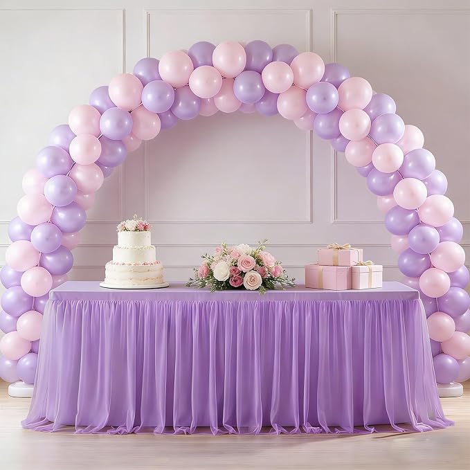 Light Purple 2-in-1 Stretch Tulle Table Cover & Skirt – Fits 6ft Rectangular Tables, Perfect for Baby Shower, Bridal, Birthday & Princess Parties (1 Pack)
