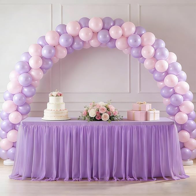 Light Purple 2-in-1 Stretch Tulle Table Cover & Skirt – Fits 5ft Rectangular Tables, Perfect for Baby Shower, Bridal, Birthday & Princess Parties (1 Pack)