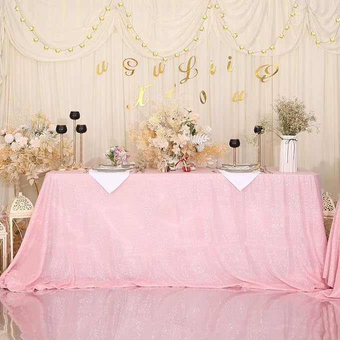 Juya Delight 60" x 102" Pink Rectangle Sequin Tablecloth for Party Dinner Banquet Festival Wedding Anniversary Exhibition Dessert Table