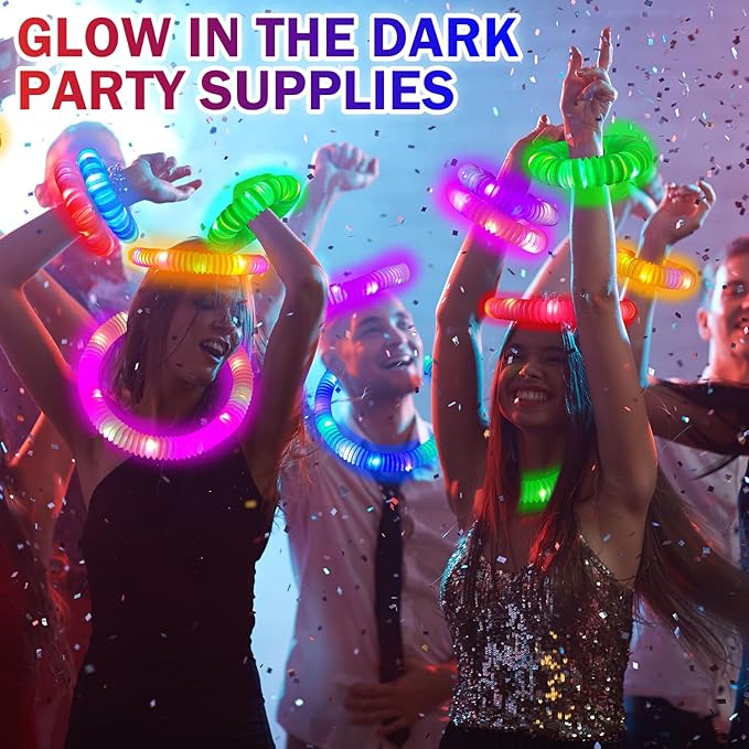 Glow Sticks Camping Toys Gifts for Kids 36 PCS, Light up Pop Tube Bracelet Necklace for Toddlers, Glow in the Dark Party Favors Decorations for 4th of July, Graduation Activities Prizes for Boys Girls