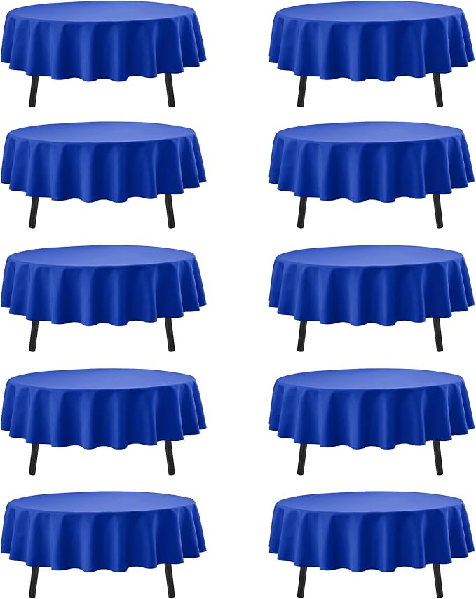 10-Pack Royal Blue Round Tablecloths, 70 Inches, Stain-Resistant Polyester for 3-4 Ft Round Tables - Washable Table Covers for Weddings, Banquets, Birthday Parties, Events