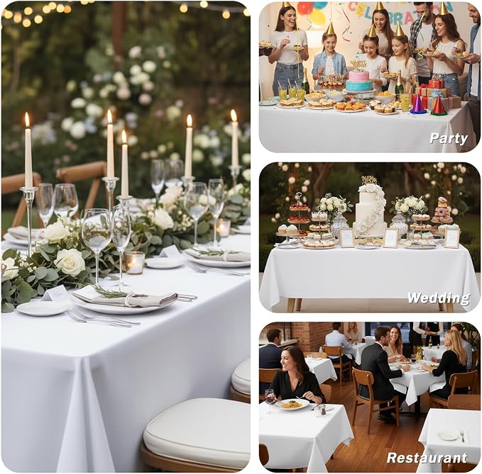 Fixwal 3 Pack White 70 x 120 Inch Rectangle Tablecloths, Reusable Heavy Duty Washable Polyester Table Covers for 6-8 Ft Tables, Wedding, Party, Birthday, Outdoor, Camping