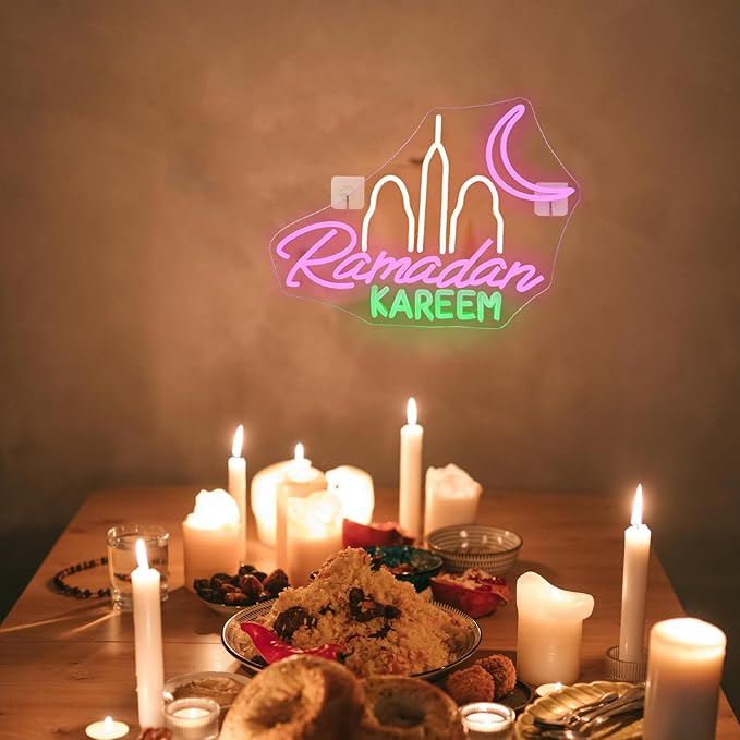 Ramadan Kareem Neon Sign Islamic Led Neon Lights Ramadan Festival Window For Wall Decor Dimmable Light Up Sign For Muslim Door Living Room Bedroom Home House Party Club Decoration Gifts