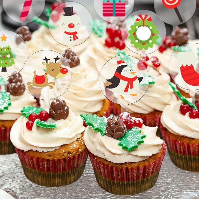 BBTO 100 Pieces 2 Inch Circle Blank Cupcake Toppers DIY Acrylic Round Clear Cupcake Toppers Sticks for Birthday Festival Party Christmas Halloween Baby Shower Wedding Party Cupcakes Decoration
