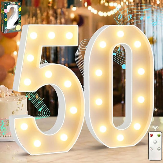 12.6 Inch LED Marquee Light Up Numbers 50 with Happy Birthday Music, Remote 50th Birthday Number Lights as Gifts for Women Men, Lighted Marquee Numbers for Table Party Decorations