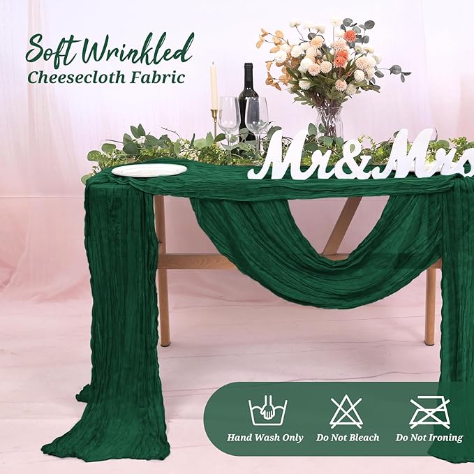 20 Pack Cheesecloth Table Runner Forest Green, Rustic Boho Gauze Fabric Table Runner Romantic Table Runner for Wedding, Festival, Birthday, Anniversary, Dinner and Outdoor Events (17.7 x 108 inch)