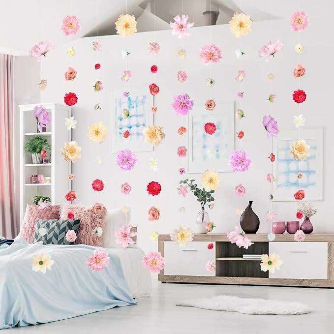 K KUMEED 12 PCS Artificial Flowers Hanging Decorations,11.5FT Spring Flower Garland with Hooks Hanging Flowers for Decoration for Wedding Party Background Birthday Baby Shower Home