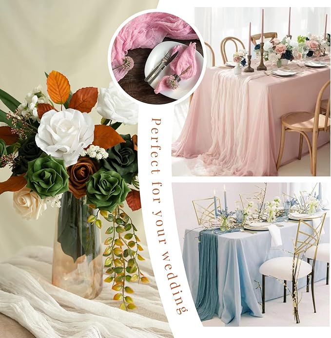 12 Pack Cheesecloth Table Runner 35 x 120 inch Long Boho Cheese Cloth Gauze Table Runners Semi Sheer Table Runner for Wedding Decor, Bridal Shower, Birthday Party (Terracotta)