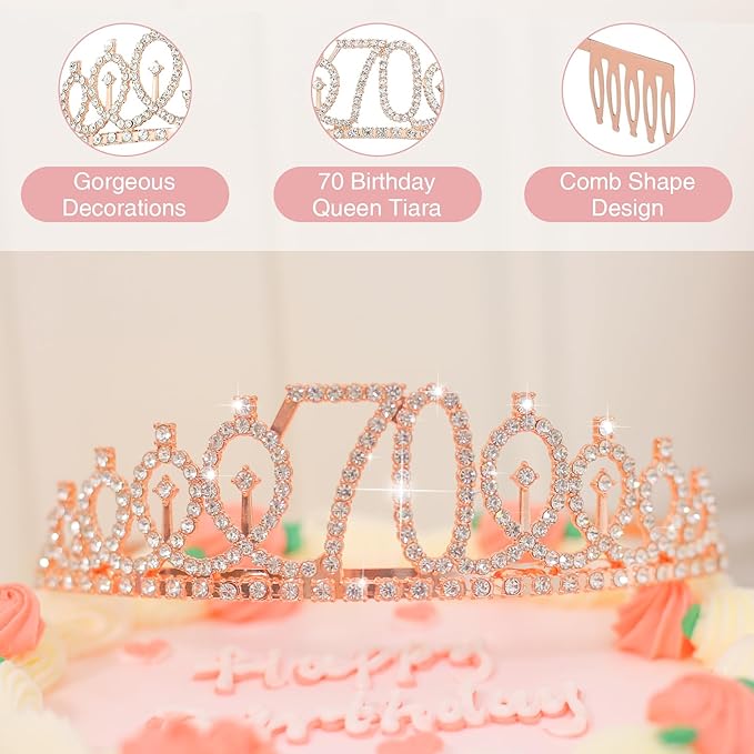 70TH Birthday Gifts for Women,Vintage Engraved 70th Wine Glass,70 Year Old Birthday Decorations For Her,70&Fabulous Sash and Tiara For Women,Friends,Sister-Turning 70th Party Favor Supplies