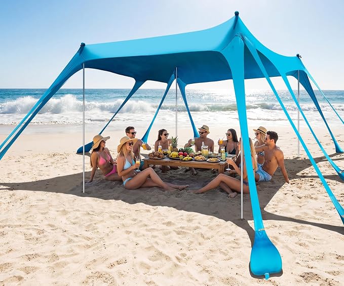13x10FT Beach Tent Sun Shelter – UPF50+ Outdoor Canopy with 10 Sandbags, Sand Shovel, Ground Pegs & Stability Poles – Portable Shade for Camping, Fishing, Picnics & Beach Trips