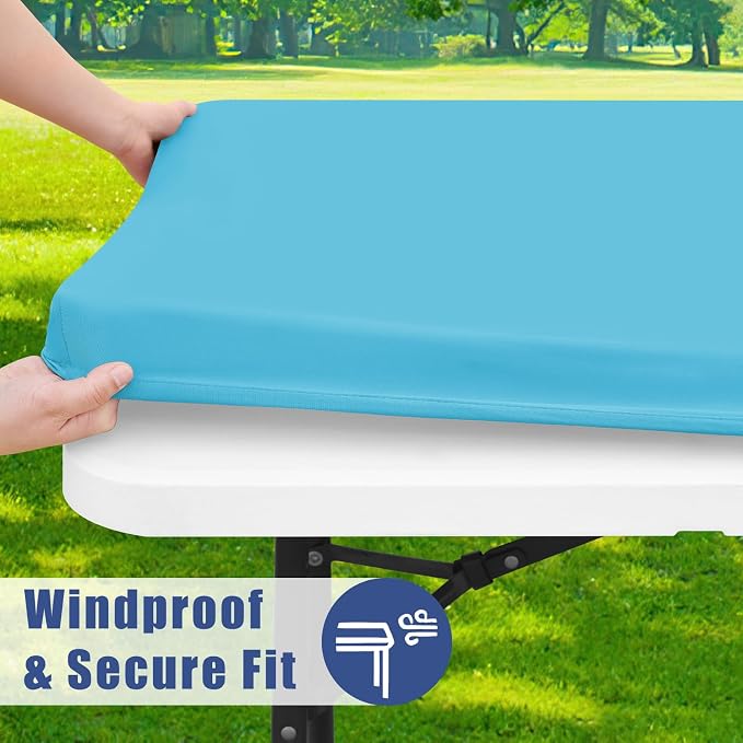 Moosfor Spandex 6 Foot Rectangle Table Cloth 6 Pack, Elastic Fitted Tablecloths for Picnic, Stretch Washable Patio Table Cover for Outdoor, Camping, Banquet and Parties (Blue Mist, 30"x72")