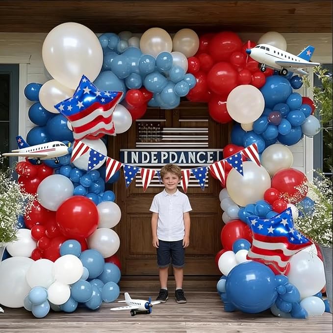 Red Blue White Balloon Garland Double Stuffed Royal Blue Red Balloons Pearl White Sand Pastel Balloon Arch Kit for Birthday Baby Shower 4th of July Patriotic Graduation Party Decorations