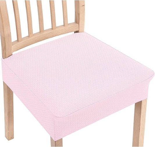 Smiry Stretch Jacquard Seat Covers for Dining Room Chairs Set of 4, Removable Washable Chair Seat Protector Slipcovers, No Rear Covers, Pink
