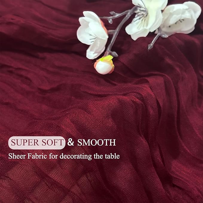 12Pack Wine Red Table Runner 10Ft Burgundy Cheesecloth Table Runners Long Cheese Cloth Table Runners for Wedding Party Bridal Shower Thanksgiving Christmas