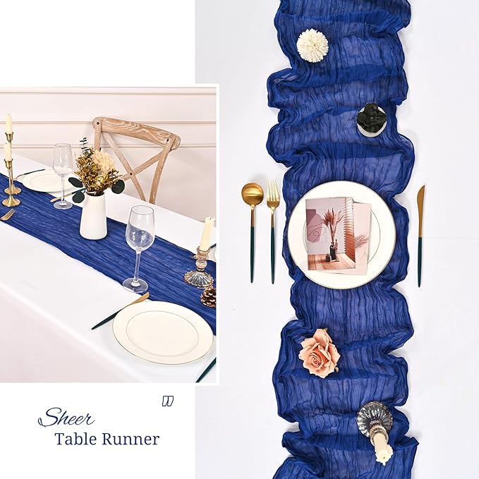 24 Pack Royal Blue Cheesecloth Table Runner,Gauze Boho Long Cheese Cloth Table Runner 17x108 inch Rustic Table Runners for Wedding Party Bridal Shower Banquet Table Decorations