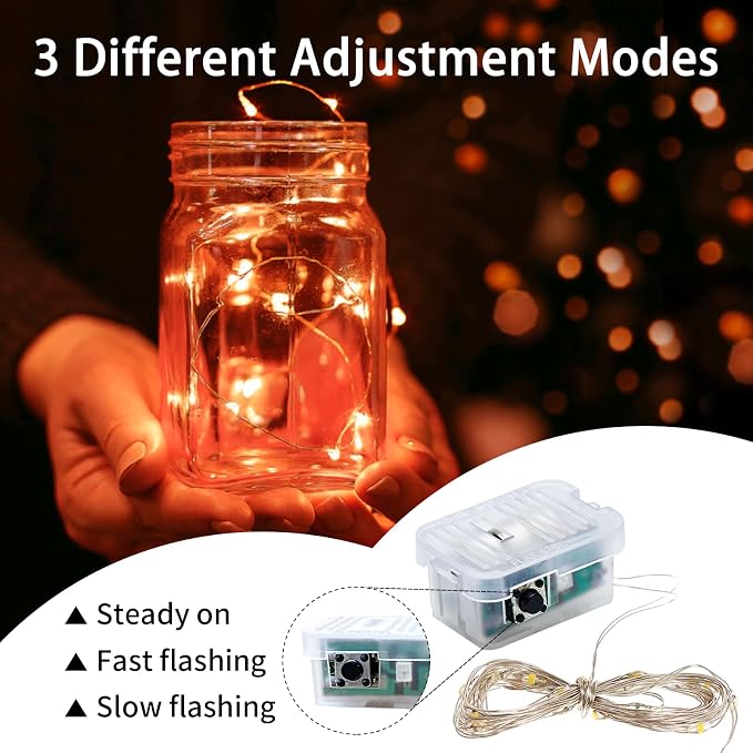 100 Pack Fairy Lights 7Ft 20 LED Twinkle String Lights Battery Operated Waterproof Firefly Starry for Mason Jar Party Wedding Christmas Valentines Day,Orange