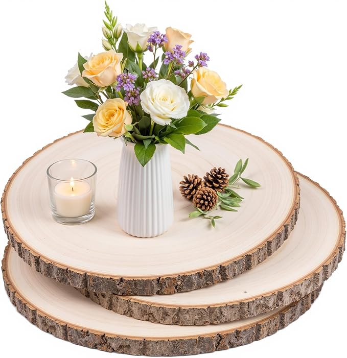 3 Pack 11 Inch Large Wood Slices for Centerpieces,Natural Unfinished Round Wood Ornaments for Crafts,Rustic Wooden Circles & Slabs for Wedding Centerpieces& Christmas Table Decor,DIY Painting Crafts