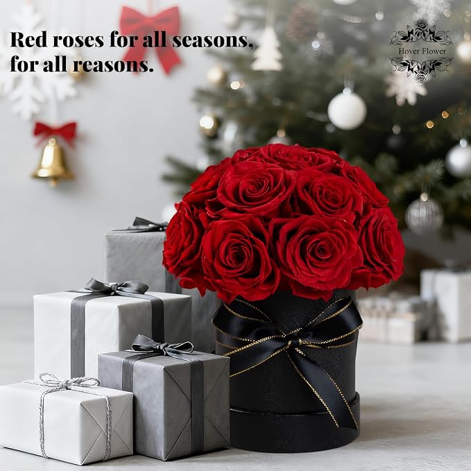 18 Preserved Flowers for Delivery Prime, Roses Dome Forever Flower Decor for Party Home Table Bedroom, Anniversary, Birthday, Wedding Gifts for Women Her (Red)