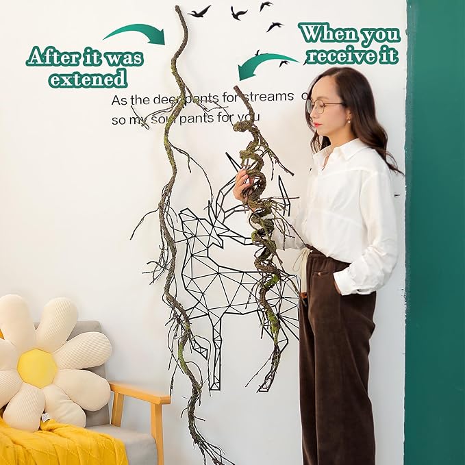 71inch Twisting Artificial Greenery Grapevine Garland Faux Woody Tree Branches Plants Twigs Stems Trunk Moss for Arch Fireplace Wall Hanging Garden Halloween Jungle Theme Reptile Decoration