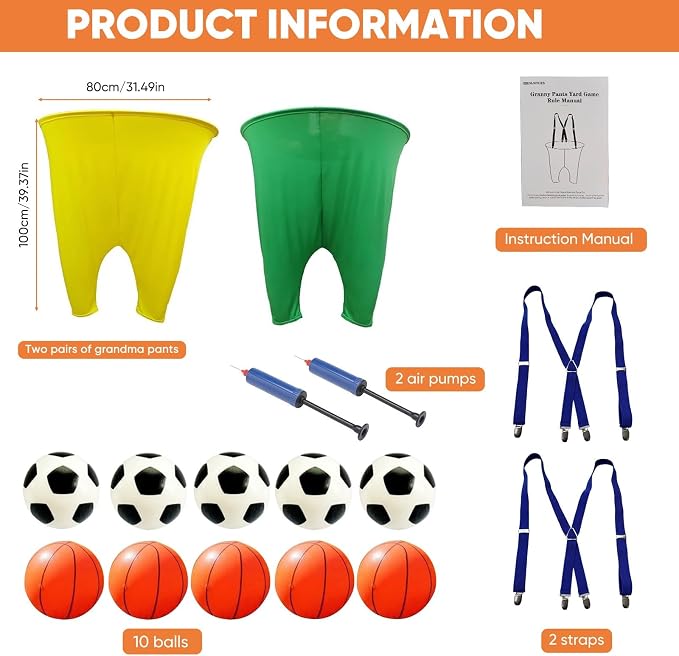 Granny Pants Yard Game Set for Adults - with Thickened Upgraded Bouncy Balls, Straps & Game Manual, Fun Outdoor Party Games for Family Backyard Gatherings（2pcs/4pcs）