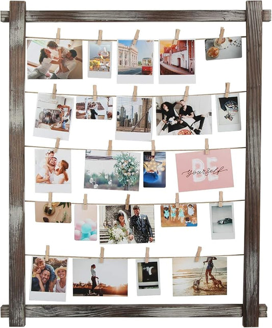 J JACKCUBE DESIGN Photo Wall Display Picture Collage Frame Board for Multi Photo Display Wall Decor with 35 Clips Rustic Wood - MK562B