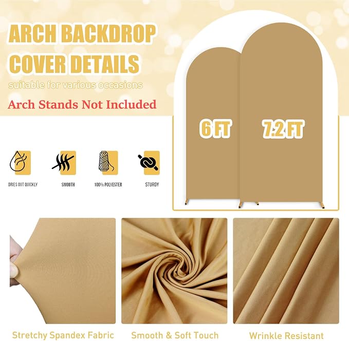 FUHSY Arch Covers 7.2 and 6ft Brown Spandex Arch Stand Cover Nude Tan Chiara Arch Backdrop Cover Set of 2 Wedding Arched Cover Baby Shower Back Drop Covers for Bridal Shower Party Banquet Decor
