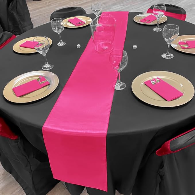 24 Pack Hot Pink Satin Table Runners 12 x 108 Inch Long Table Runners for Rectangle Round Tables,Smooth Satin Table Runner for Wedding,Birthday Party Banquets Graduation Engagements Decoration