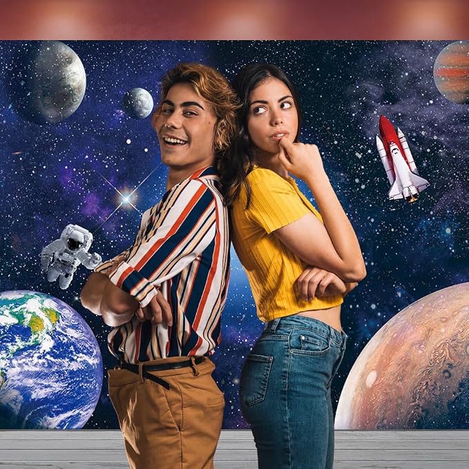 10x8FT Space Astronaut Cosmic Photo Backdrop Galaxy Stars Theme Newborn Gift Children Birthday Party Cake Table Photography Background Banner Polyester Fabric Decorations Supplies (10x8ft)