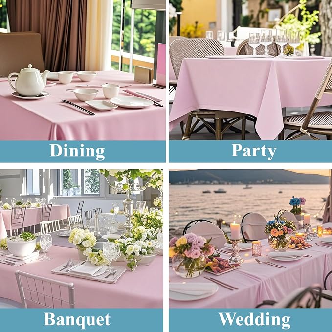 VidaFete Tablecloth 6 Pack 90 * 132inch Rectangle Table Cloth Polyester, Stain Wrinkle Resistant Polyester Dining Table Cover for Kitchen Dinning Party Wedding Rectangular Buffet Decoration(Pink)