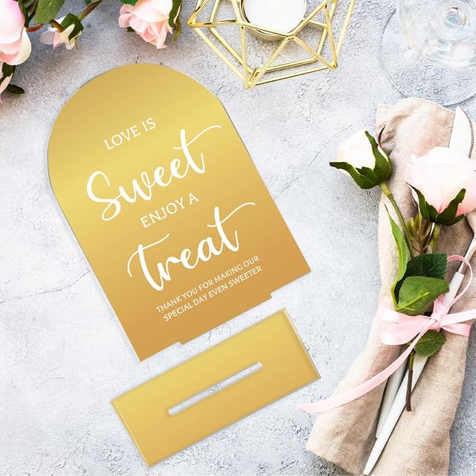6 Pcs Wedding Sign Decor, Ceremony Sign, Wedding Sign for Reception & Event Party,Bridal Shower Decorations, Wedding Table Sign Accessories for Anniversary and Event 5x7 Inch Gold