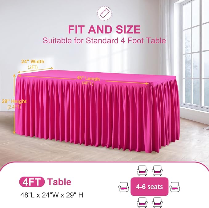 Wish Care 2 Pack Hot Pink Rectangle Table Clothes for 4 Foot Tables, Polyester Fitted Tablecloths 4ft Stretch Table Cover for Wedding, Birthday, Parties, Trade Show, Craft Show